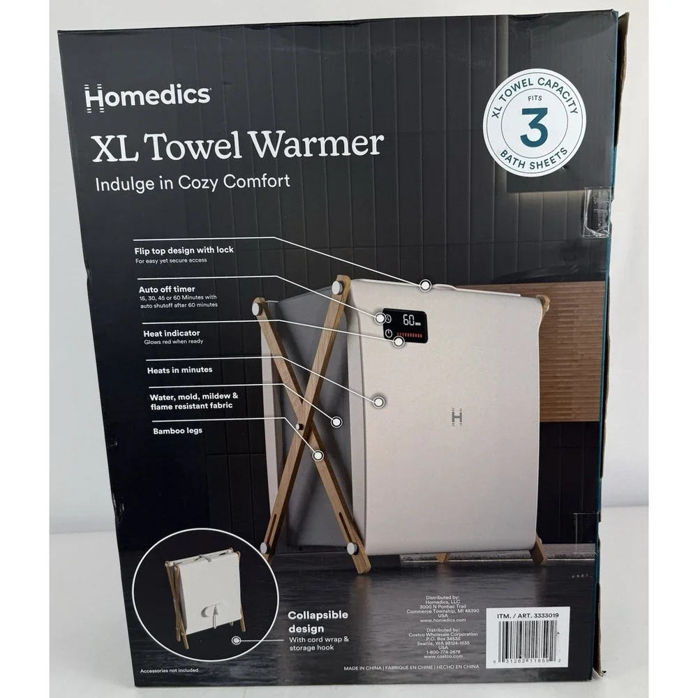 NIB Homedics XL Towel Warmer, Luxe Spa Edition Item 3333019